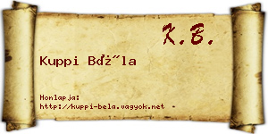 Kuppi Béla névjegykártya